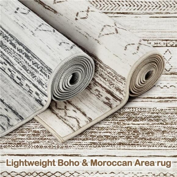 Area Rug Living Room Rugs-5x7 Washable Large Soft Neutral Boho Moroccan Bohemian - Picture 5 of 6